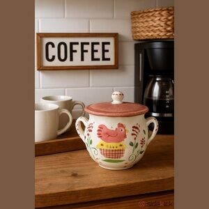 Farmhouse Hen Cookie Jar Sugar Bowl - Cottagecore Ceramic Country Kitchen Decor